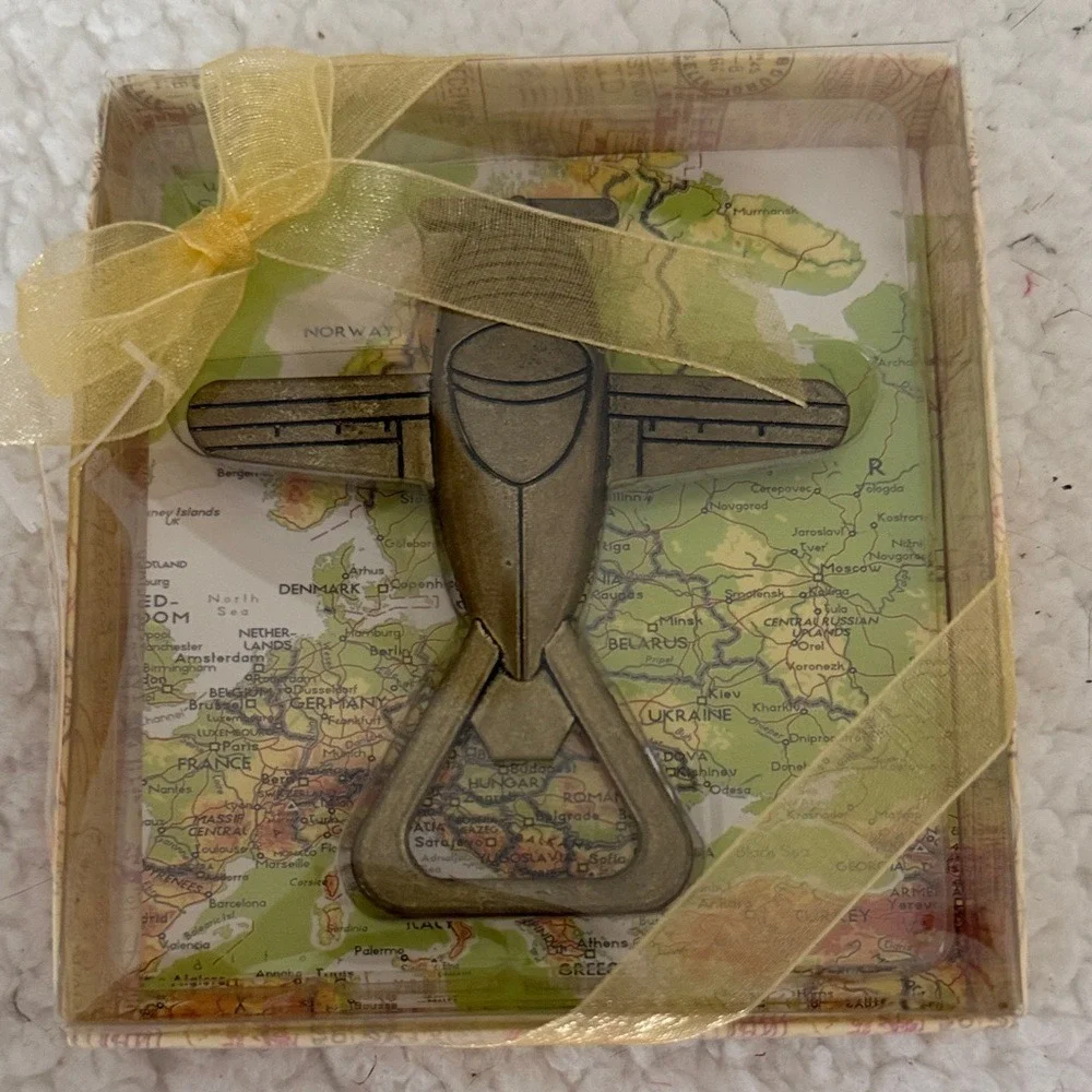 Vintage Airplane Bottle Opener Bronze Aviation Travel Gift Box Wedding Favor